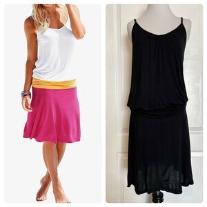 BEACH TIME Drop Waist Sleeveless Dress Black Stretch Summer Beach EU 42 US 10 M